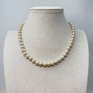 Vintage Knotted Faux Pearl Necklace Ornate Gold-Tone Clasp‎ Princess Length